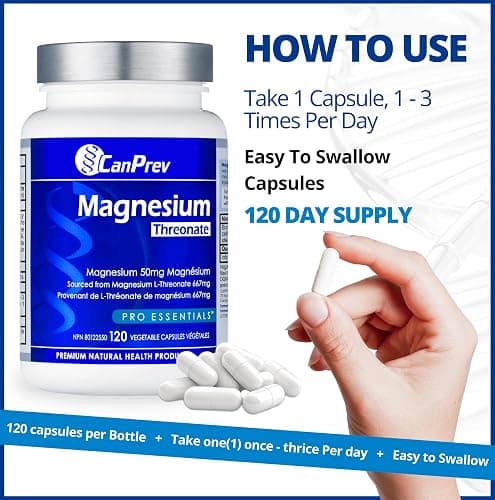 CanPrev Magnesium L-Threonate 50mg, 120 Capsules 120-Day Supply - Optimal Absorption Formula for Improve Sleep, Muscle Function, Maintain Healthy Electrolyte Balance - Vegan, Non-GMO and Gluten-Free thumbnail 3