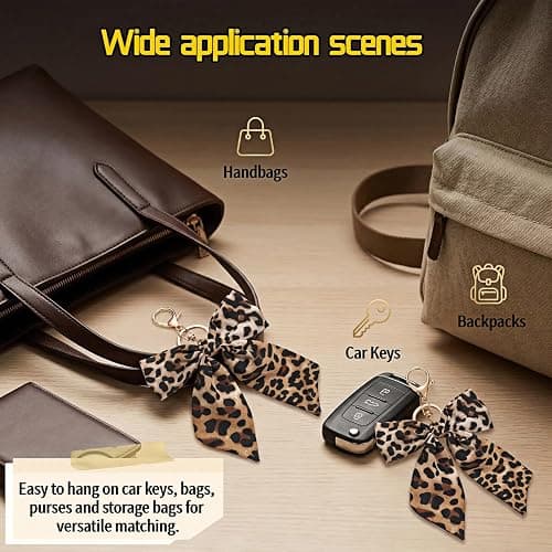 SAYUANVA Leopard Print Bow Keychain, Fabric Ribbon Bag Charm Pendant with Gold Lobster Clasp, Retro Style, 4.72 x 7.87 Inch, for Purses, Bags and Car Keys thumbnail 4