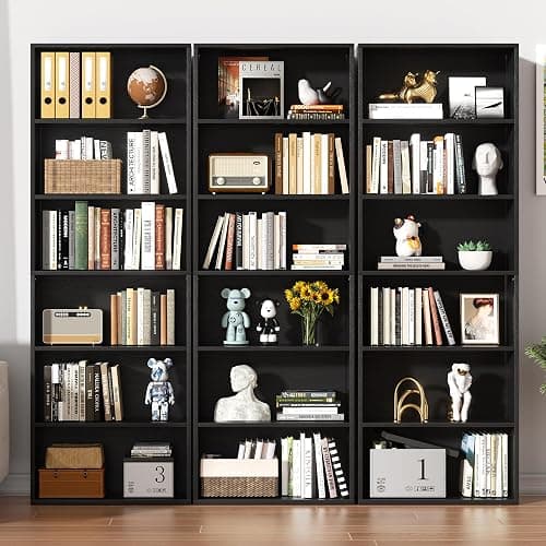 Shintenchi Bookshelf,6-Tier Open Bookcase and Bookshelves,6 Shelf Display Storage Shelves Floor Standing 70.6 inches Tall Bookcase for Home Office, Living Room (Black) thumbnail 4