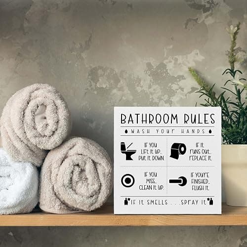 FUQWZ Funny Bathroom Wooden Box Sign, Farmhouse Rustic home Decor, House Decor For Restroom Toilet Washing Basin Shelf Table, Bathroom Rules Warning Sign, Gifts for Thanksgiving Christmas Easter(006) thumbnail 4