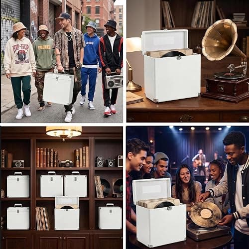 Vinyl Record Storage Box – Lockable Leather Crate for 7 10 12 Inch Records (Leather White) thumbnail 9