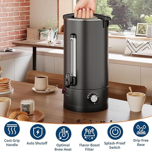 Garvee 18 L/120 Cups Coffee Urn- 4.8 gal Double Wall Commerical Coffee Maker for Buffet Catering Wedding Gathering,Large Capacity Hot Coffee Dispenser,Stainless Steel Hot Water Urn-Black thumbnail 3