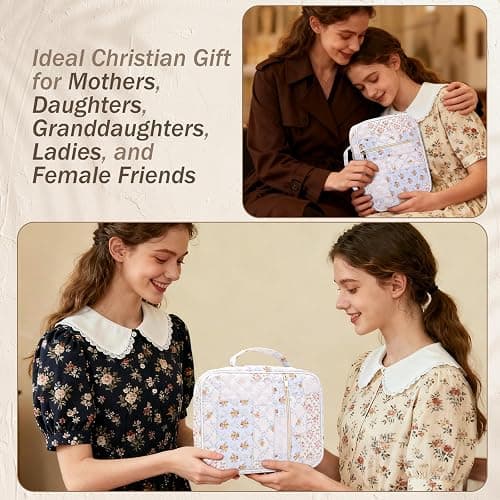 XKDOUS Bible Cover Case for Women Bible Bag w/Handle, Tabs, Study Supplies Journaling Kit Book Carrying Case Christian Gifts for Mom Lady Friends (Floral Patchwork) thumbnail 8