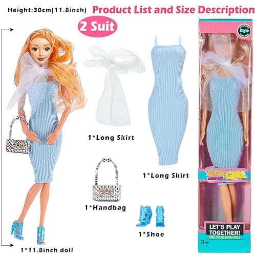iBayda 6 Pack Fashion 11.5 inch American Toy Prinecess Dolls Playset with Outfits Dress Design and Accessories Like Handbag Hat Crown Necklace Suitcase (Gift Box Package) thumbnail 4