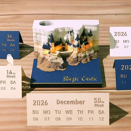 MACTANO 3D Art Calendar Memo Pad 2026, Creative Time Piece Calendar Magic Castle Rip Away Paper Carving Sticky DIY Note thumbnail 3