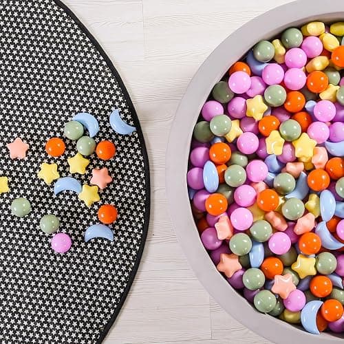 GOGOSO Ball Pit Balls Stars Moon Shapes Plastic Pitballs for Toddler Play Tent Baby Photo Props Kids Pool Water Toys Kiddie Pool Party Decor,Orange Green Blue,100pcs thumbnail 5