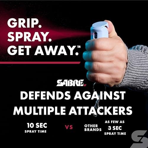 SABRE Pepper Spray with Fast Flip Top, Maximum Police Strength OC Spray, Key Ring for Easy Carry and Fast Access, Finger Grip for More Accurate and Faster Aim, 0.54 fl oz, Secure and Easy to Use - Chambray Blue Pepper Spray thumbnail 3