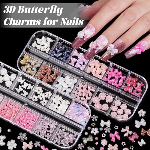 Nail Charms and Gems, Charms for Nails Design Kit with 10 Boxes 3D Nail Charms Colorful Clear Flatback Rhinestones Pearls,Diamonds,Picker Tools,Rhinestone Stickers thumbnail 7