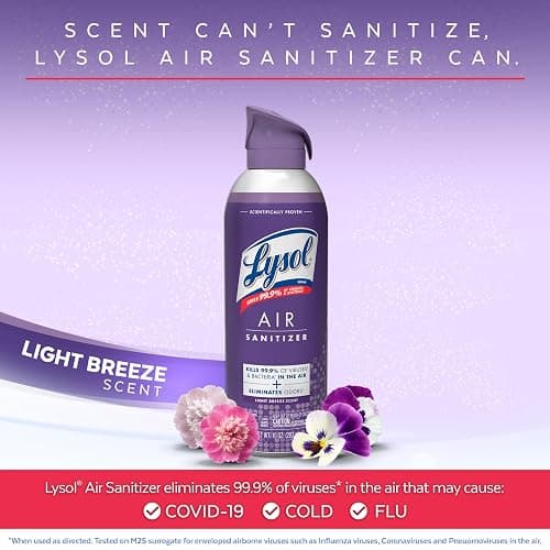 Lysol Air Sanitizer Spray with Bacterial Odor Eliminator for Home & Office, Sanitizing Air Spray, Air Freshener Alternative, Light Breeze Scent, 10 oz (Pack of 3) thumbnail 3