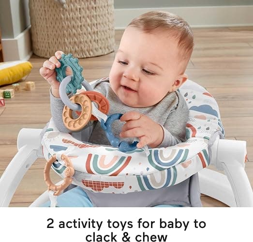 Fisher-Price Portable Baby Chair Sit-Me-Up Floor Seat with Developmental Toys & Machine Washable Seat Pad, Rainbow Showers thumbnail 2