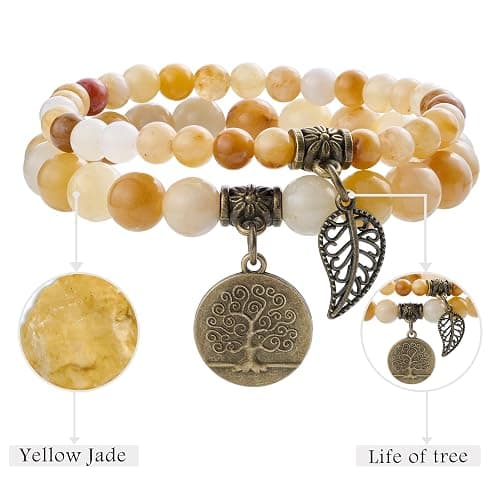 Bivei Natural Semi Precious Gemstone beads bracelet for women - Life Tree and Leaf Charm Energy Reiki Crystal Stretch Bracelets thumbnail 4