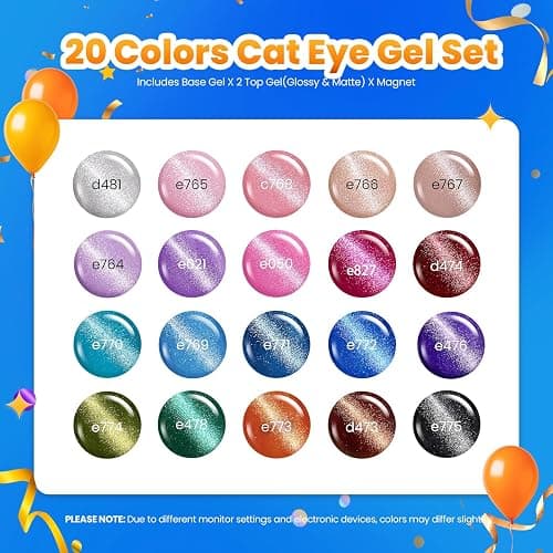 Beetles Cat Eye Gel Nail Polish Set - 20 Colors Nude Pink Green Blue Red Brown Black Magnetic Gel Polish Base Gel Matte Glossy Top Coat Lush Velvet Soak Off UV Manicure Salon DIY Gift for Women thumbnail 2