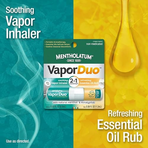 Mentholatum Vapor Duo 2-in-1 Nasal Inhaler Stick, Essential Oil Blend, Portable Pocket Size thumbnail 2