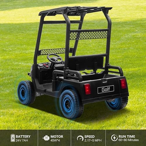 24V 2 Seater Kids Ride on Car, 4WD Golf Cart with Parent Remote Control, 4x4 Motors Ride on Truck with Roof, Toddler Electric Vehicle with Storage Box, Foot Pedal, Music Player, Lights, Horn, Black thumbnail 2
