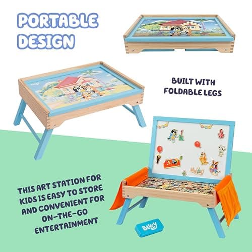 Bluey Art Creation Kids Art Station with 100 Magnets & Whiteboard Lid, Foldable Legs, Art Table for Kids, Storage Pockets thumbnail 5