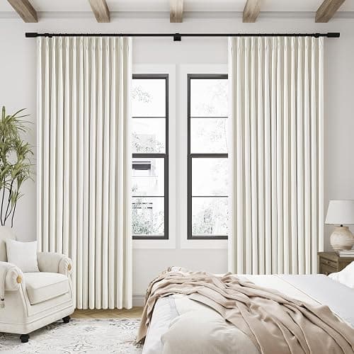 90 Inch Pinch Pleated Linen Blackout Curtains 2 Panels for Living Room Cream Natural 100% Black Out Curtains 90 Inches Long Pinch Pleat Dual Layer Drapes Birch Ivory Drapes for Dining Bedroom Office thumbnail 7