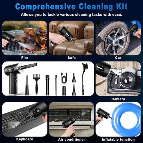 Compressed Air Duster-3 Gear Adjustable 100000RPM Electric Air Duster with LED Light, Rechargeable Cordless Air Blower for Keyboard Electric Devices Cleaning. Replaces Compressed Air Cans (Black) thumbnail 6