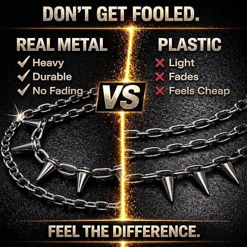 SABOZE Pants Chain Wallet Chain, Gothic Punk Biker Jean Accessory | Durable Alloy Links, Solid Metal Spikes & Secure Lobster Clasps For Belt Loops, Jeans, Wallets thumbnail 3