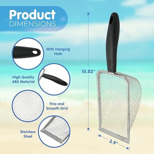 4E's Novelty 2X Shark Tooth Sifter for Beach with 2X Small Mesh Beach Bag for Shell Collecting, Metal Sand Scoop for Picking Up Shells - Beach Toys for Kids (2 Sets) thumbnail 5