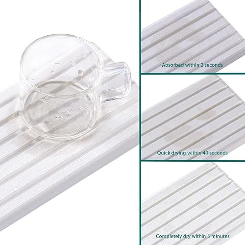 NiuYichee 2 PCS Water Absorbent diatomite Coasters, 12.2" x 5.5" Water Absorbing Stone Tray for Sink, Stone Drying mat for Kitchen Counter, Stone soap Tray Used for Hand Soaps & toiletries & Plants thumbnail 5