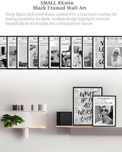 iHery Small Premium Natural Black OAK Wood 8x10in Audrey Hepburn Trendy Framed Wall Art, Vintage Funny Better Late Than Ugly Canvas Bathroom Wall Decor Essential,Girly Dorm Bedroom Living Room 1Pack thumbnail 4