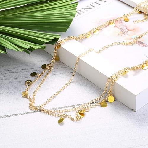 ORAZIO 4 Sets Women's Belly Dance Accessories, Hip Scarf Wrap Belt, Small Coins Hair Chain Tassel Anklet Bracelet thumbnail 5
