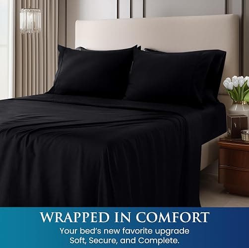 Utopia Bedding Queen Sheet Set - Brushed Microfiber - Soft Bed Sheets for Queen Size Bed Set - Includes 1 Fitted, 1 Flat, & 2 Pillow Cases - Deep Pocket (Black) thumbnail 4
