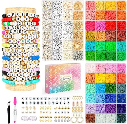 Friendship Bracelet Kit, 14,000pcs 48 Colors Bracelet Making Kit Clay Beads with Number Letter Bead Set Concert Merch Arts and Crafts Gifts for Kids Teen Girls Jewelry Making Supplies Bracelet Maker1 - Image 1