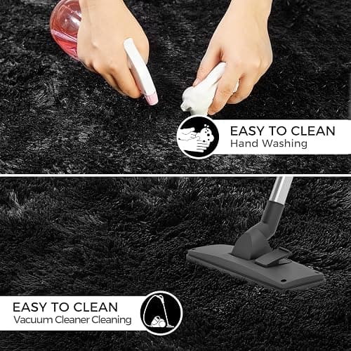 Ultra Soft Rug for Living Room, 4X6 Fluffy Shag Area Rug for Bedroom, Modern Shaggy Carpets Fuzzy Rug for Teens Dorm Nursery Home Decor Aesthetic, Upgrade Anti-Skid Durable, Black thumbnail 6