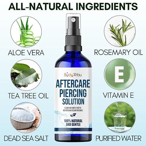 BodyJ4You Piercing Aftercare Spray - Saline Solution Natural Keloid Bump Removal - Ear Piercing Cleaner Nose Septum Belly Button Cartilage - Sea Salt Aloe Vera Rosemary - Fine Mist 2 Fl Oz thumbnail 2