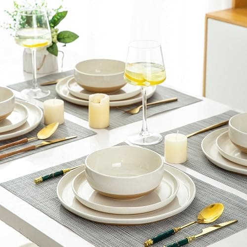 AmorArc Ceramic Dinnerware Sets, Handpainted Plates and Bowls Set with Rustic Terracotta Underside, Scratch Resistant Stoneware Dishes Set, Dishwasher & Microwave Safe thumbnail 7