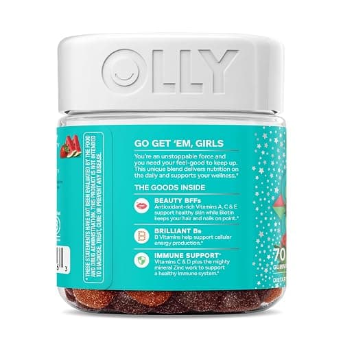 Olly Teen Girl Multi Gummy, Healthy Skin and Immune Support, 15 Essential Vitamins, Biotin, Zinc, Calcium, Chewable Multivitamin, Berry Melon, 35 Day Supply, 70 Count thumbnail 7