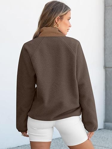 ANRABESS Women Fuzzy Fleece Pullover Sherpa Sweatshirt Long Sleeve Button Down Warm Soft Color Block Jackets with Pockets thumbnail 6