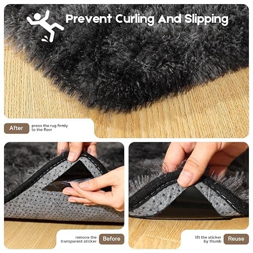 Mhyup 3x5 Rugs for Bedroom, Fluffy Small Area Rugs for Living Room, Soft Shag Fuzzy Carpet with 4 Non-Slip Stickers for Kids Boys and Girls Nursery Dorm Home Decor (Tie-Dyed Black Grey, 3ft x 5ft) thumbnail 2