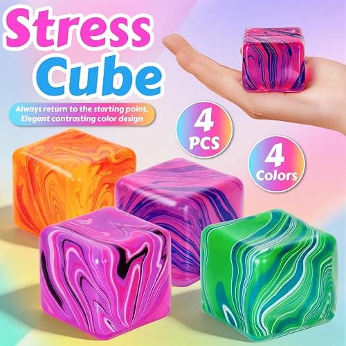 OESINS 4 Pcs Stress Cube Squishies Fidget Toys, Ice Cube Shape Squeeze Toys, Slow Rise Stress Balls Sensory Toy For Kids Adults With Autism & Stress Relief Classroom Prize & Easter Basket Stuffers thumbnail 5