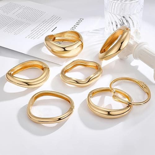 RIOSO Gold Bangles Bracelet for Women Bangle Thick Big Wide Cuff Women's Gold Chunky Bracelets thumbnail 4