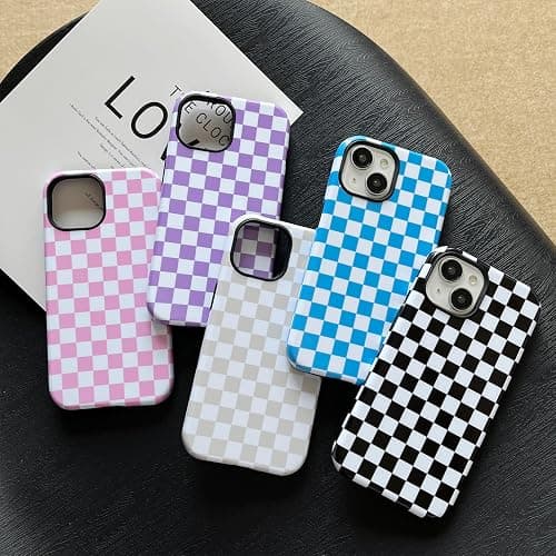 Longlayss Compatible with iPhone 13/14 Case Cute Aesthetic Checkerboard Checkered Phone Case for Women Girl Shockproof Slim TPU and Hard PC Protective Cover (Antique White) thumbnail 2