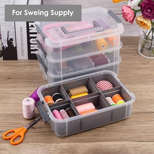CraftGenes Craft Organizers and Storage, 4-Tier 10 Qt Box, 2 Trays, Grey | Clear Compartments; Dual Removable Inserts; Carry Handle; Side Latches; Beads, Ribbon, Stamps, Scrapbook Pieces, DIY Tools thumbnail 7