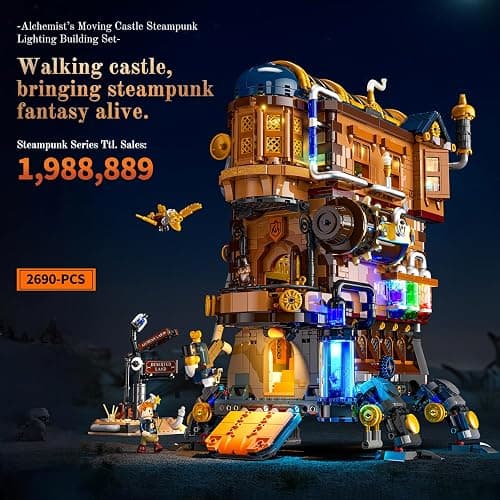 Lumibricks Mecha-Alchemist's Moving Castle Lighting Building-Bricks Set, 2690 Pcs Gearwerk Alchemy Lab Collection Display Set for Adults and Steampunk Lovers thumbnail 6