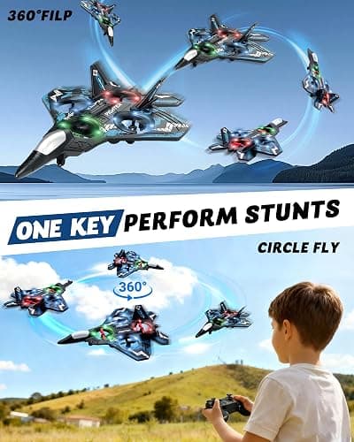 JoyRapt Drones for Kids Form RC Plane, Remote Control Airplane, Aircrafts Toys for Boys, Jet Helicopter Drones with LED Lights 360° Flip, Gifts for 6 8 10 Year Old Boys, 2 Rechargeable Batteries thumbnail 3