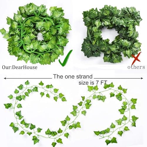 DearHouse 84 Feet 12 Strands Artificial Ivy Leaf Plants Vine Hanging Garland Fake Foliage Flowers Home Kitchen Garden Office Wedding Wall Decor, Green thumbnail 6