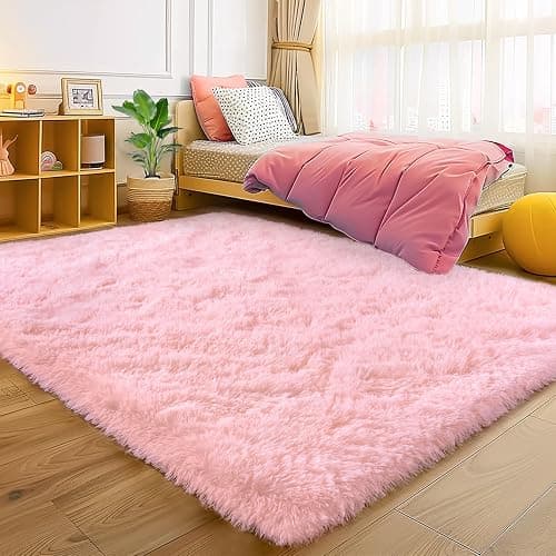 Fluffy Pink Rug for Bedroom Girls, 5x7 Soft Fuzzy Plush Shag Area Rug for Living Room, Cute Comfy Throw Rug for Kids, Non-Slip Indoor Shaggy Floor Carpet for Nursery Teen Dorms Home Decor Aesthetic thumbnail 2