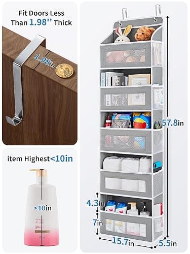 JARLINK Over The Door Organizer Storage, 5 Shelf Hanging Door Organizer with 5 Large Capacity Pockets, Anti Tilt 44 lb Load Behind Door Storage for Bedroom, Bathroom, Pantry, Nursery, (Grey) thumbnail 3