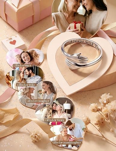 YADOCA 925 Sterling Silver Hug Ring for Women Girls Daughter Granddaughter | Adjustable Hope Love Heaven Promise Friendship Rings Birthday Gifts for Mom Wife Sister Things Teen Girl Gifts Trendy Stuff thumbnail 5