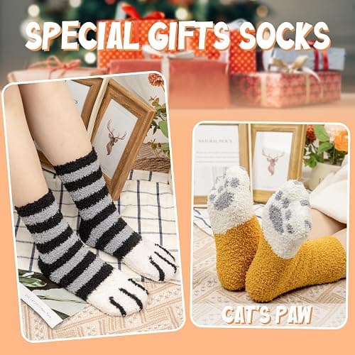 YSense Fuzzy Socks for Women 5 Pairs Warm Fluffy Winter Stocking Soft Cute Cat Animal Socks thumbnail 7
