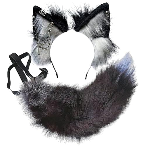 Ekwikzz Wolf Ears Tail Set Fox Wolf Headbands Clips Fluffy Cosplay Costumes, Gothic Punk Accessories for Halloween - Image 1