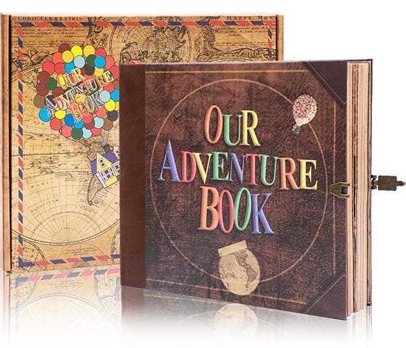Our Adventure Book 146-Page DIY Handmade Scrapbook, Embossed Leather Cover - Ideal for Memories, Anniversary, Wedding, and Best Friend Gift - Inspired by the 'Up' Saga(Ball - Our Adventure Book) - Image 1