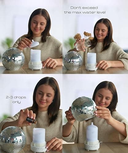 Mirror Ball Diffuser – Cute Essential Oil Diffuser and Humidifier for Home | Rotating, 2 Timer Modes, Eclectic & Maximalist Room Decor thumbnail 4