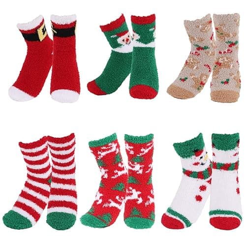 CCINEE 6 Pairs Christmas Fluffy Socks,Xmas Winter Warm Soft Socks Fuzzy Slipper Bed Socks for Christmas Holiday Party thumbnail 7