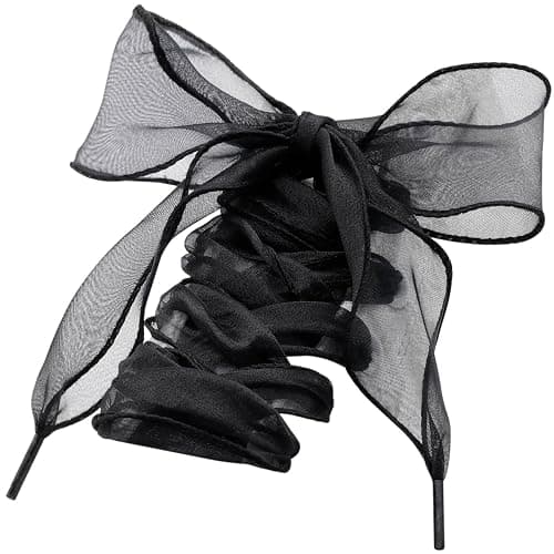 WEGOODZF Flat Sheer Shoe Laces: 2 Pairs 4CM Wide Fashion Snow Yarn Shoelaces - 09 Black - 31Inch (80CM) - Image 1
